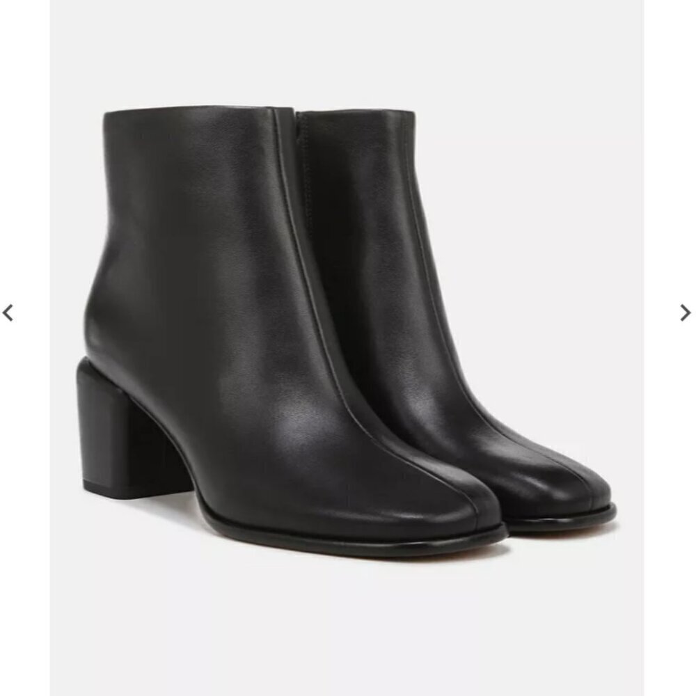 New Vince Maggie Black Ankle Block Heel Minimalist Leather Boots Shoes Size 6